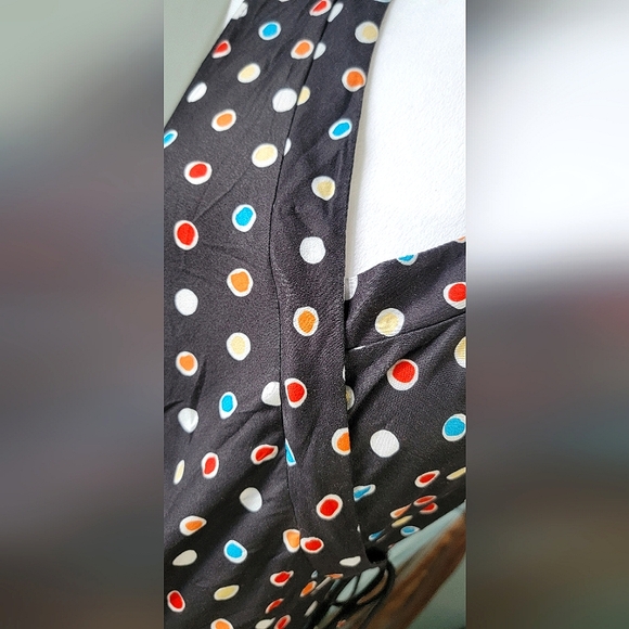 Vintg Y2K Faux Wrap Babydoll Sleevles Blouse Women's XL Black & Multi Polka Dot - Picture 7 of 9